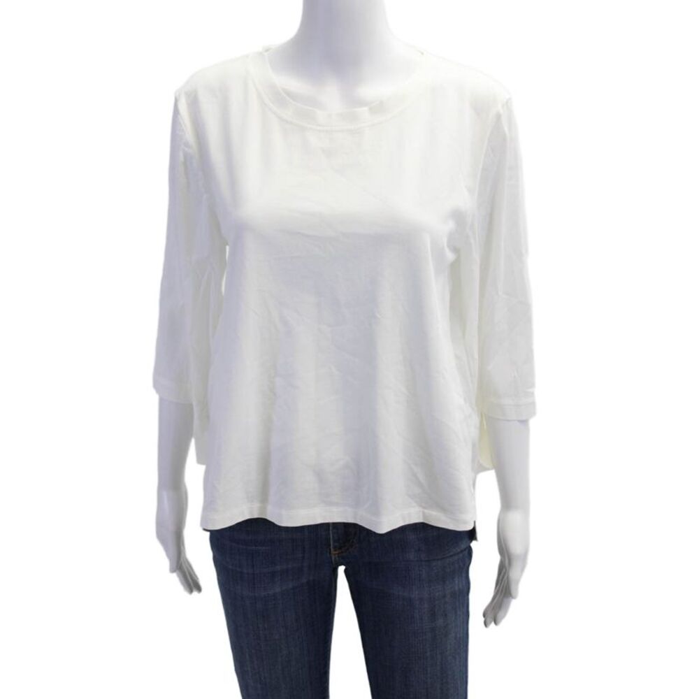 Elliott Lauren Womens White Crew Neck 3/4 Sleeve T-Shirt Size S